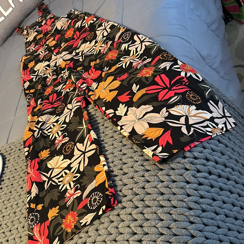 Floral Multicolor Women's Jumpsuit S NEW Jungle Print Overalls Linen Cotton Boho - Picture 10 of 13